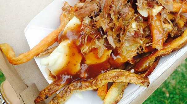 Duck confit poutine with red wine sauce from Lucky's Truck