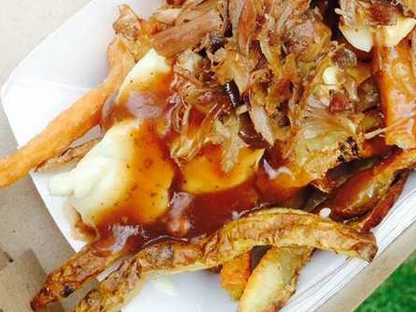 Duck confit poutine with red wine sauce from Lucky's Truck