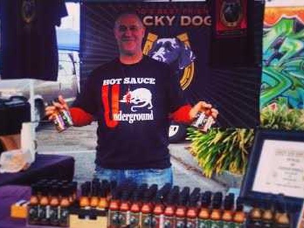 Lucky Dog Hot Sauce on display