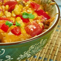 Southwestern Burrito Bowl Bake, Southwest  cuisine, Traditional assorted American dishes, Top view.