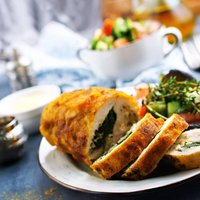 backed chicken roll with spinach and cheese