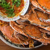 baked sea crab and seafood sauce