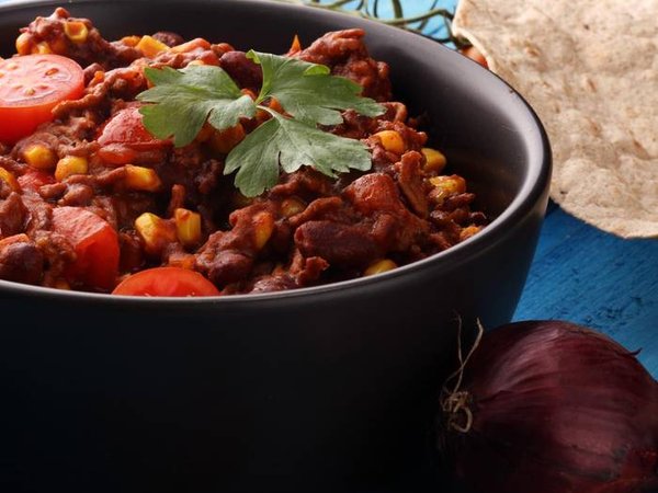 Hot chili con carne. mexican food tasty and spicy
