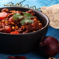 Hot chili con carne. mexican food tasty and spicy