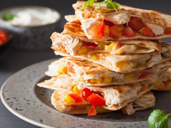 mexican quesadilla with chicken tomato corn cheese