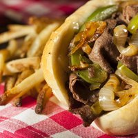 Homemade Philly Cheesesteak Sandwich with Onions and Peppers