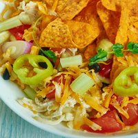 BBQ Ranch Pasta Salad, Southwest  cuisine, Traditional assorted American dishes, Top view.