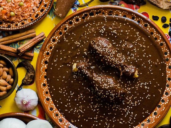 Mole Mexicano, Poblano mole ingredients, mexican spicy food traditional in Mexico