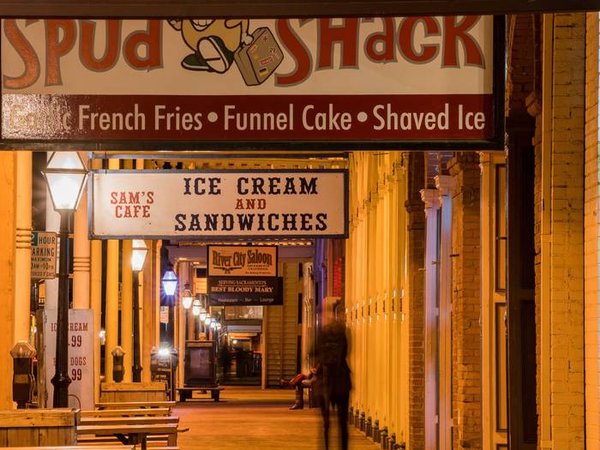 Sacramento, FEB 20: Night view of the famous Old Sacramento Historic District on FEB 20, 2018 at Sacramento, California