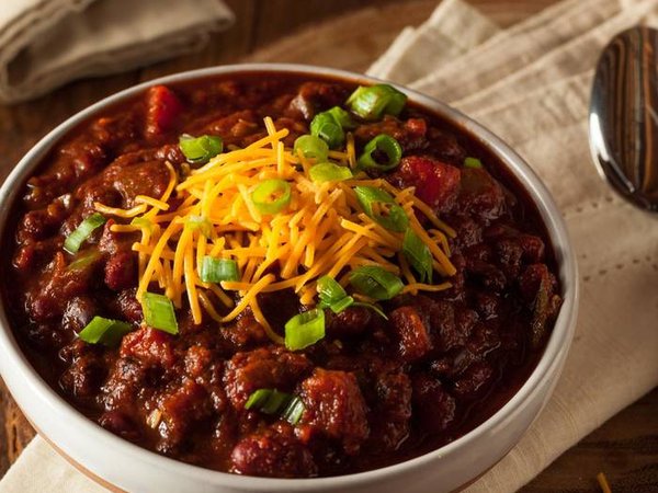 Homemade Organic Vegetarian Chili with Beans and Cheese
