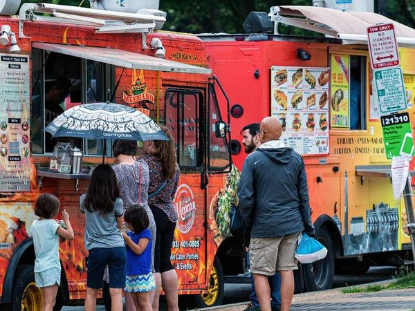 Washington DC, USA - June 9, 2019: Food trucks and people on the National Mall