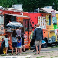 Washington DC, USA - June 9, 2019: Food trucks and people on the National Mall