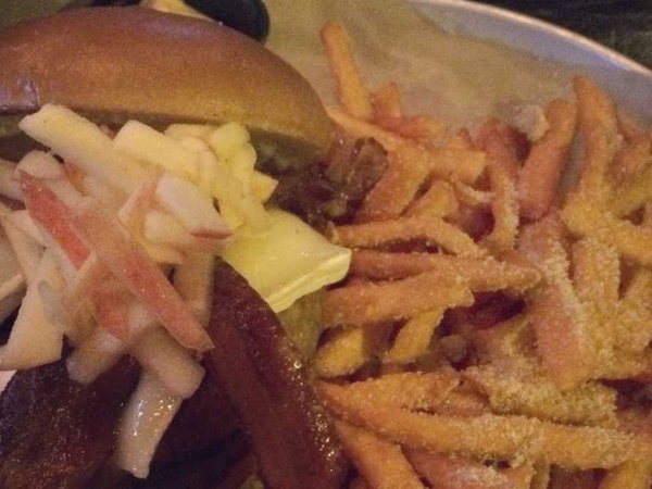 Johnny Apple Burger with Sweet Potato Fries
