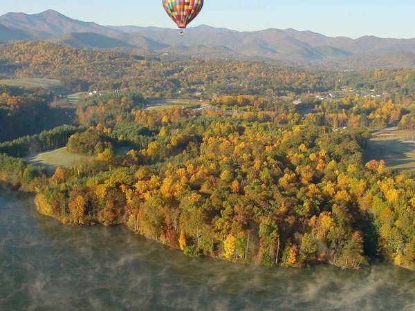 Hot Air Balloon Over Enka Lake in Fall