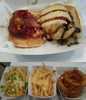 Portobello Truffle Burger, Truffle Parmesan Fries, Queso Fries, Onion Rings