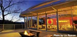 Plato's at Aspen Meadows: Bauhaus structure at sunset