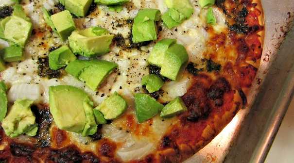 A take-and-bake Donatos pizza with avocado!