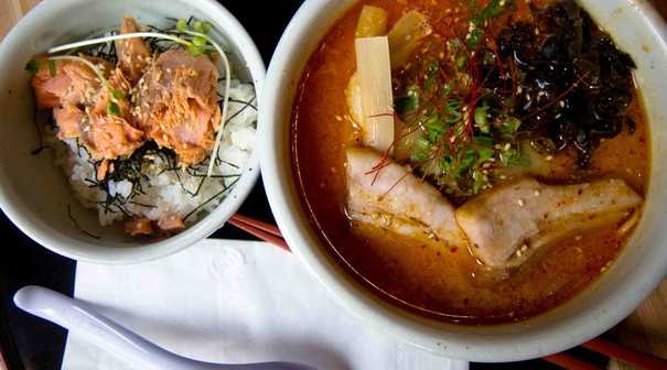 Kara Miso Ramen with Salmon Donburi