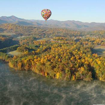 Hot Air Balloon Over Enka Lake in Fall