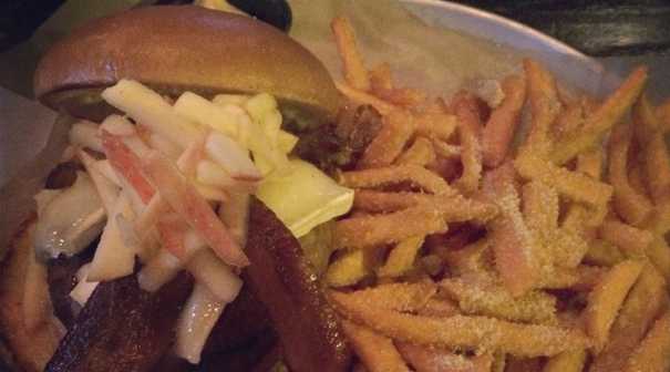 Johnny Apple Burger with Sweet Potato Fries